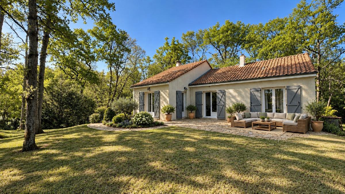 La fra&icirc;cheur d'un espace bois&eacute;, autour de cette maison offrant 200 m&sup2; de potentiel habitable gr&acirc;ce &agrave; un projet d'am&eacute;nagement con&ccedil;u par un architecte